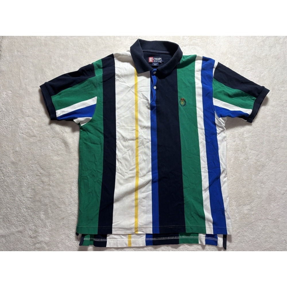 Vintage Striped Chaps Ralph Lauren Polo Shirt RL Logo Patch Size Large